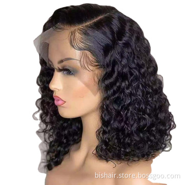 Short Bob Curly hair 13*4 Lace Front  Human Hair Wigs for black Women Deep Curly Brazilian Cuticle Aligned Hair wigs,